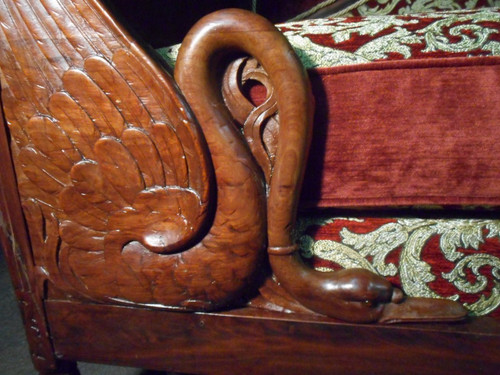 Letto per bambini a collo di cigno di epoca impero in mogano cubano