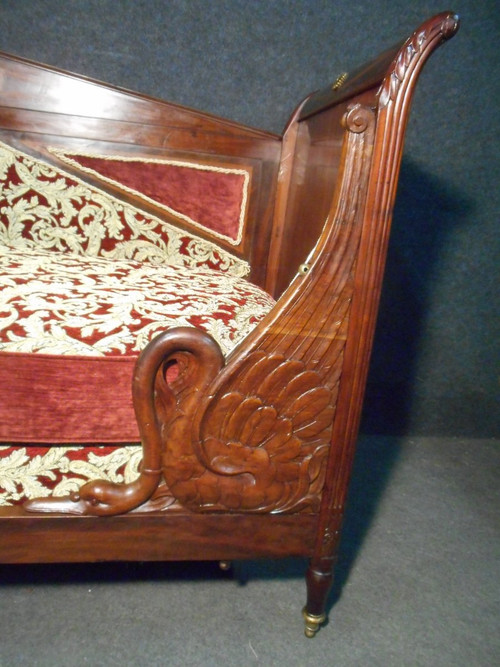 Letto per bambini a collo di cigno di epoca impero in mogano cubano