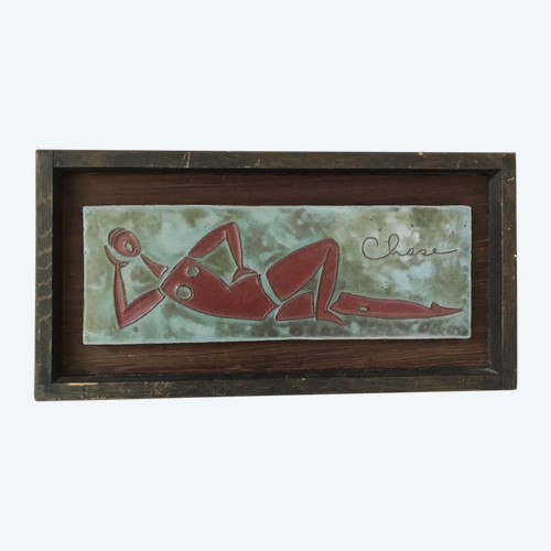 Plaque en céramique émaillée, Moore ish, par Adèle Chase (1917-2000)