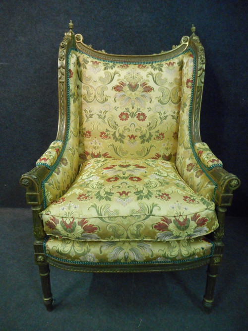 Large Pair Of 19th Century Bergères In Lacquered And Gilded Wood