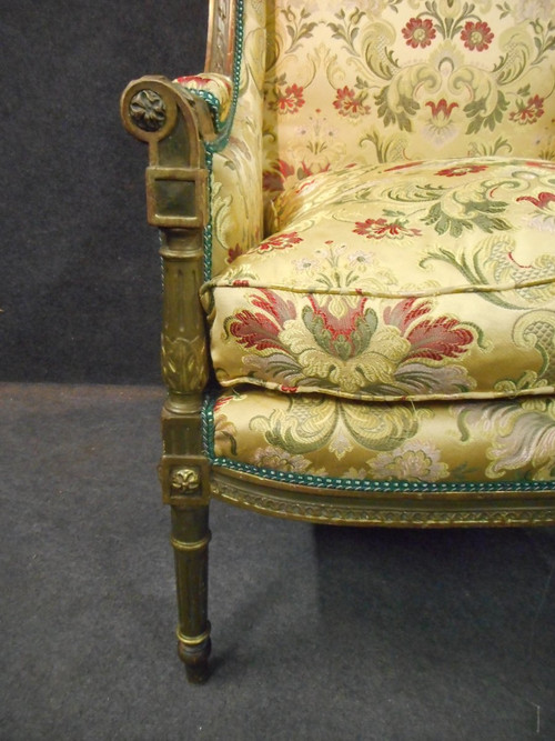 Large Pair Of 19th Century Bergères In Lacquered And Gilded Wood