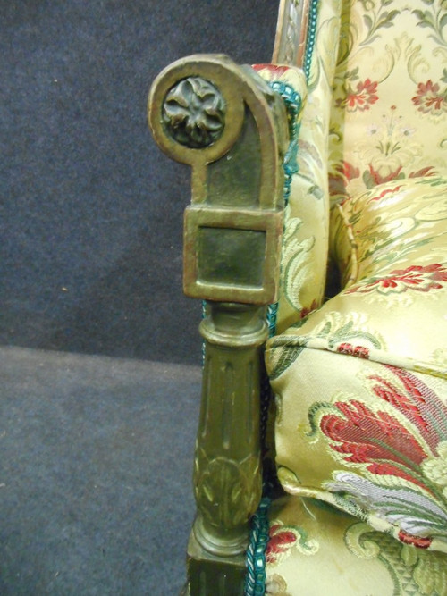 Large Pair Of 19th Century Bergères In Lacquered And Gilded Wood