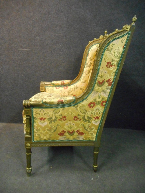 Large Pair Of 19th Century Bergères In Lacquered And Gilded Wood