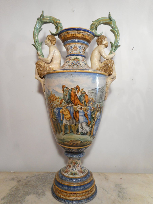 Large Pair Of Urbino Majolica Vases 19th Century