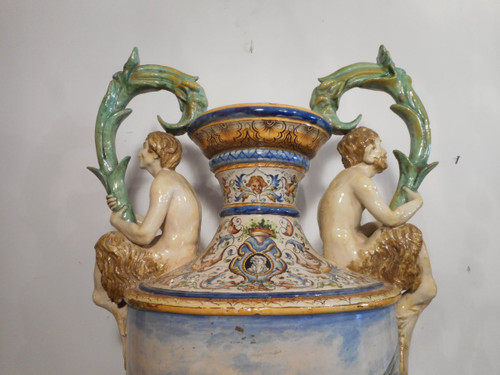 Large Pair Of Urbino Majolica Vases 19th Century