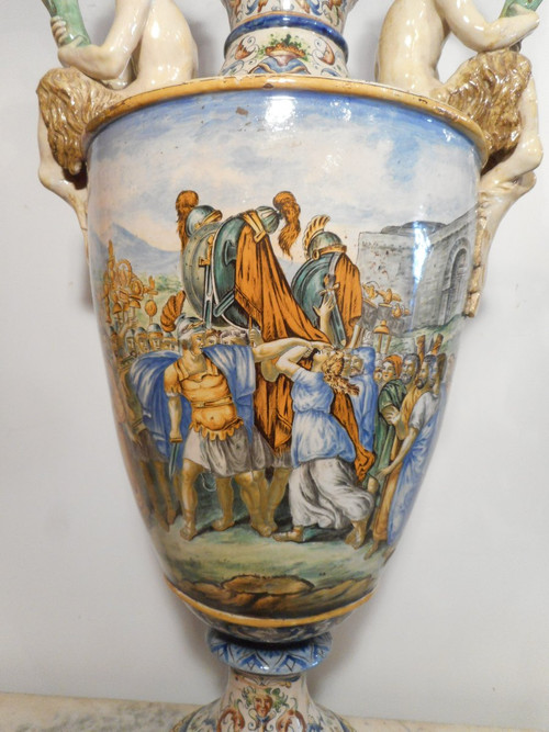 Large Pair Of Urbino Majolica Vases 19th Century