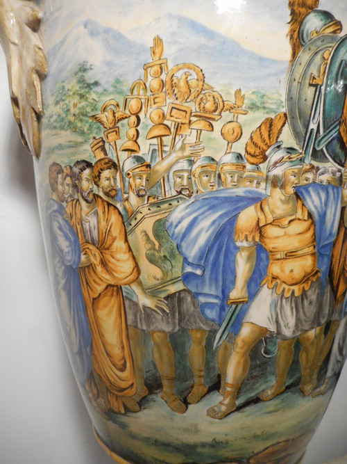 Large Pair Of Urbino Majolica Vases 19th Century