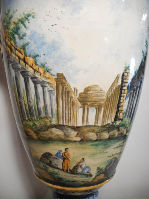 Large Pair Of Urbino Majolica Vases 19th Century