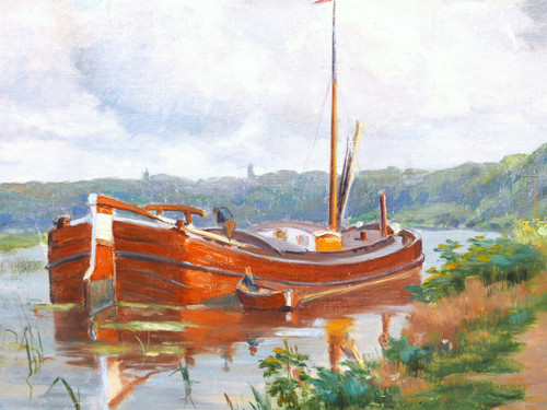 Charles Joseph Victor WISLIN, Animated river bank with a boat (the Somme?)
