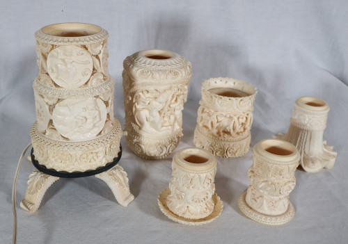 Large Ivory Lamp Height 64 Cm, India circa 1920-1930
