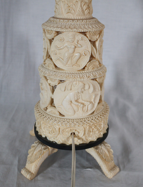 Large Ivory Lamp Height 64 Cm, India circa 1920-1930