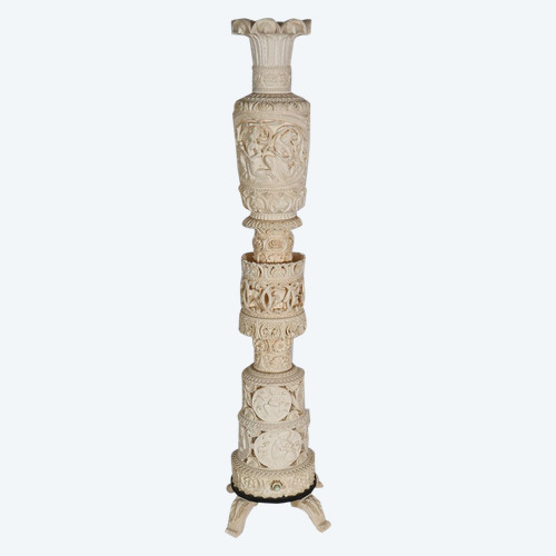 Large Ivory Lamp Height 64 Cm, India circa 1920-1930