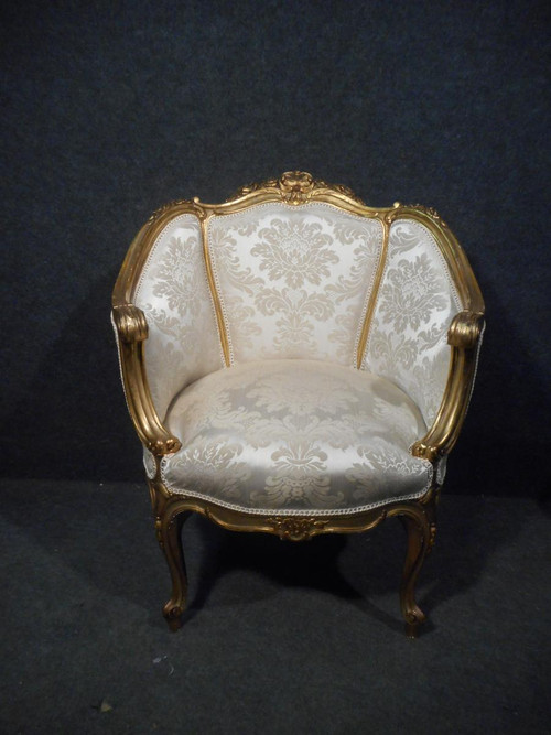 Paire De Fauteuils Corbeille En Bois Doré époque Début XIXème