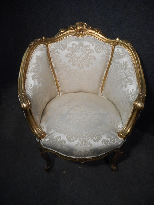 Paire De Fauteuils Corbeille En Bois Doré époque Début XIXème