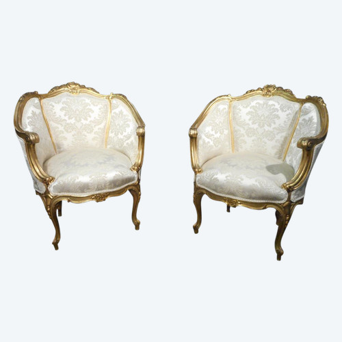 Pair Of Basket Armchairs In Golden Wood, Early 19th Century