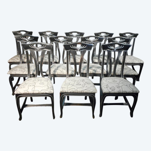 Series Of 12 Art Nouveau Style Chairs Mid-20th Century