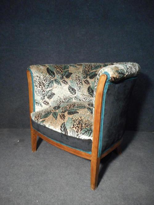 Pair De Fauteuil Tonneau En Marqueterie époque Art Deco