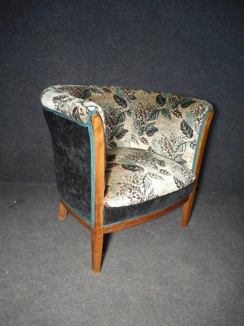 Pair De Fauteuil Tonneau En Marqueterie époque Art Deco