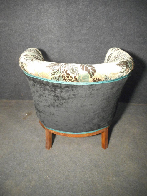 Pair De Fauteuil Tonneau En Marqueterie époque Art Deco