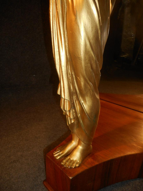 Coppia di console in mogano primo impero e cariatidi in bronzo dorato attribuite a Jacob