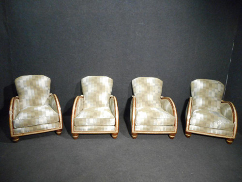 Art Deco Living Room Set In Mahogany Inlaid With Pearlescent Band