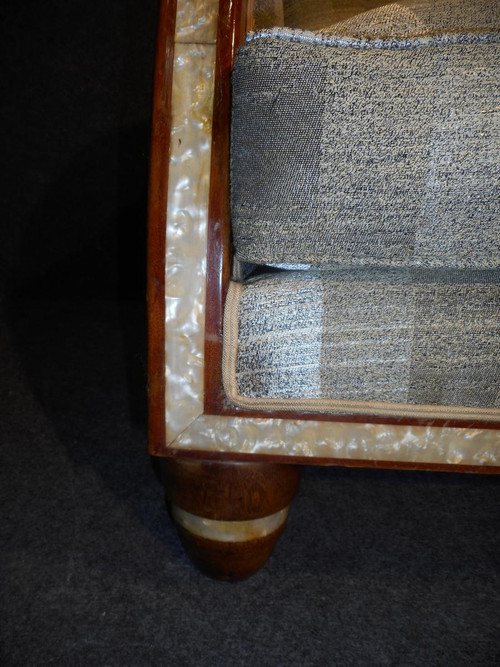 Art Deco Living Room Set In Mahogany Inlaid With Pearlescent Band