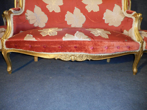 Causeuse époque XIXe En Bois Doré Et Soieries