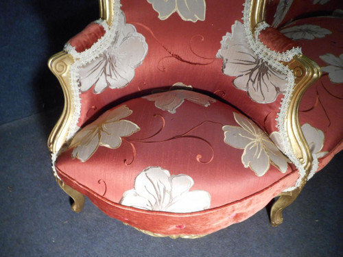 Causeuse époque XIXe En Bois Doré Et Soieries