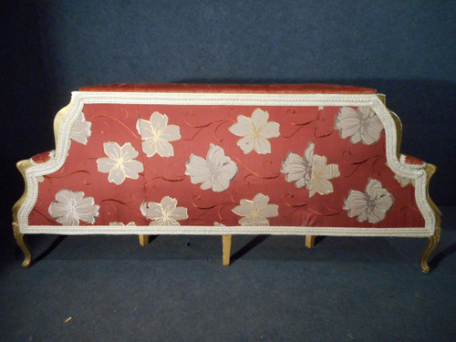 Causeuse époque XIXe En Bois Doré Et Soieries