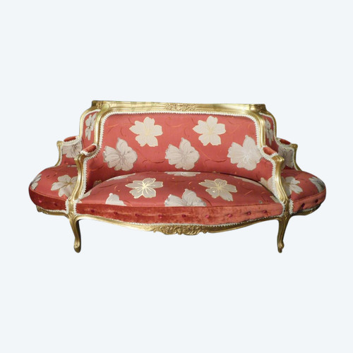 Causeuse époque XIXe En Bois Doré Et Soieries