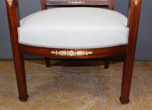 Pair Of Directoire Period Armchairs In Mahogany And Bronze XIX