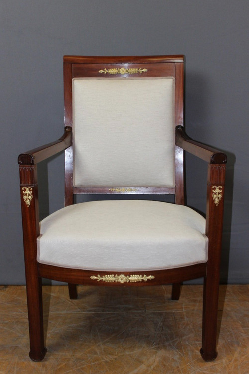 Pair Of Directoire Period Armchairs In Mahogany And Bronze XIX