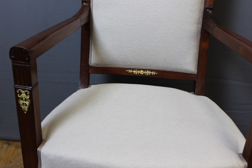 Pair Of Directoire Period Armchairs In Mahogany And Bronze XIX