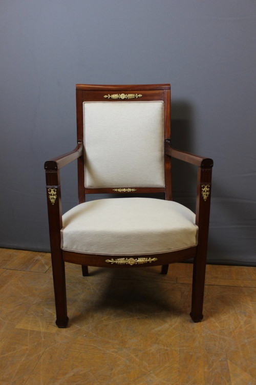 Pair Of Directoire Period Armchairs In Mahogany And Bronze XIX