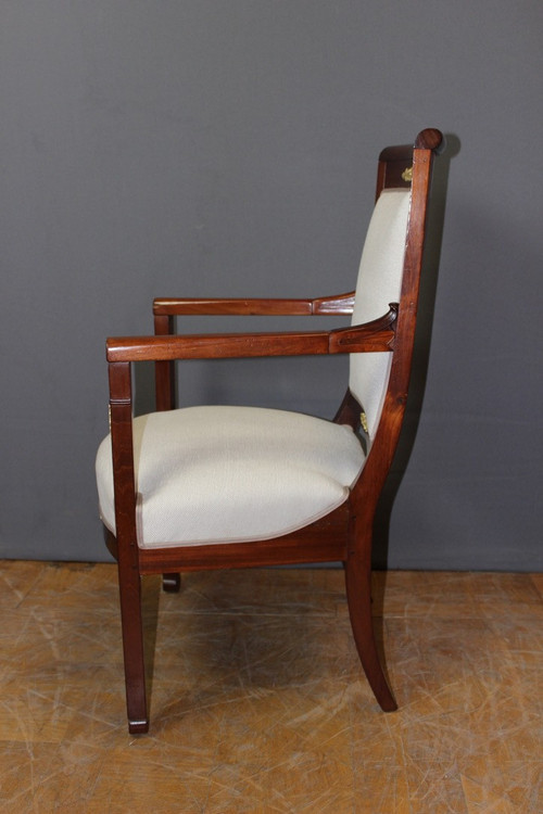 Pair Of Directoire Period Armchairs In Mahogany And Bronze XIX