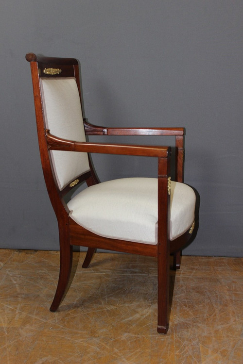Pair Of Directoire Period Armchairs In Mahogany And Bronze XIX