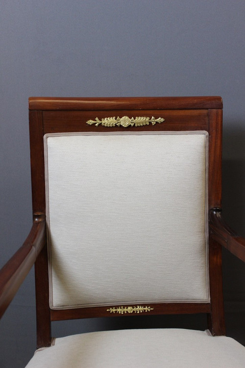 Pair Of Directoire Period Armchairs In Mahogany And Bronze XIX