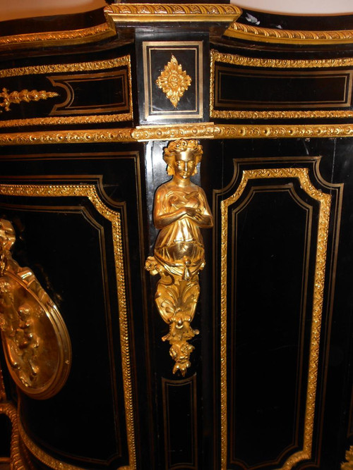Buffet Galbé époque XIX Bronze Doré Et Poirier Noircit
