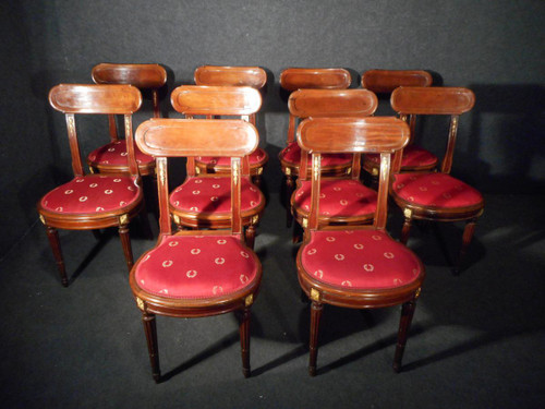 Series Of Ten Chairs In Cuban Mahogany And Gilt Bronze 19th Century