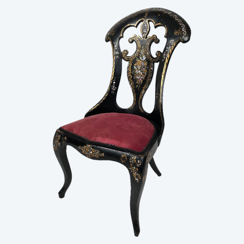 Chaise à haut dossier en bois et carton bouilli burgauté, Napoléon III