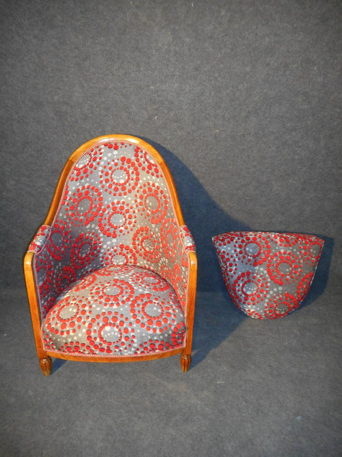 Coppia di poltrone d'epoca Art Déco in faggio completamente rivestito