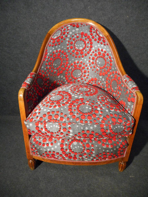 Coppia di poltrone d'epoca Art Déco in faggio completamente rivestito