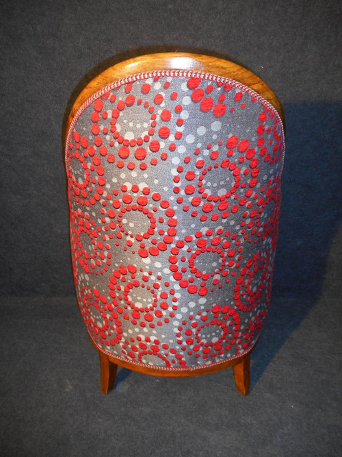Coppia di poltrone d'epoca Art Déco in faggio completamente rivestito