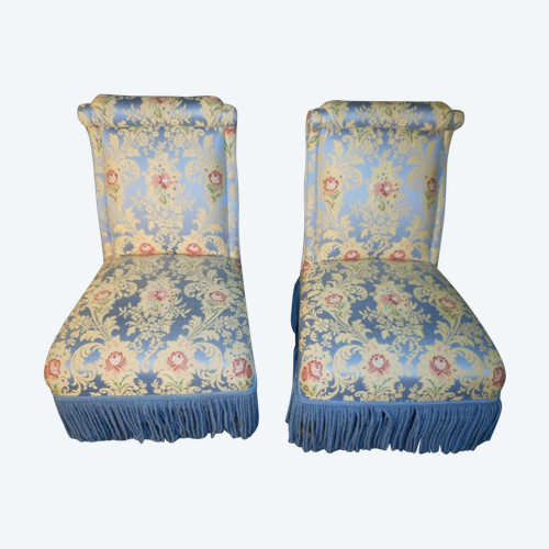 Pair Of Napoleon III Period Low Chairs Reupholstered In The Old Style