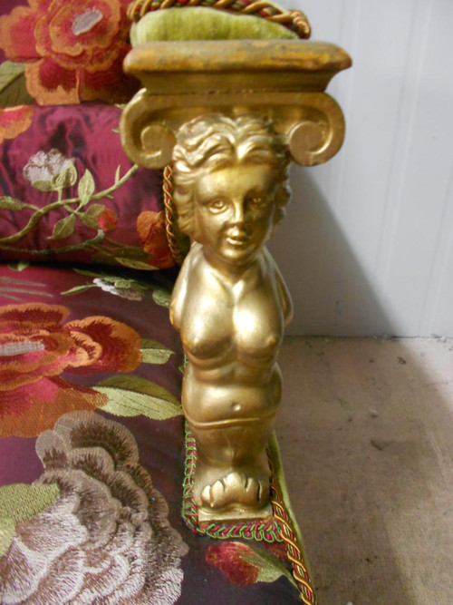 Poltrona In Legno Dorato Intagliato Epoca Napoleone III Con Sete Modello Raro