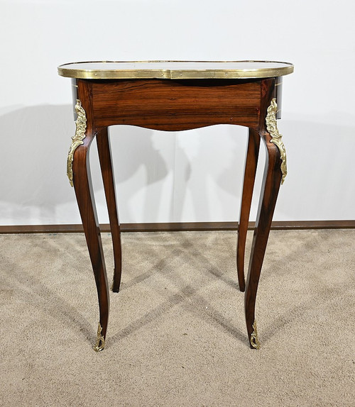 Small Marquetry Living Room Table, Louis XV style, Napoleon III period – Mid-19th century