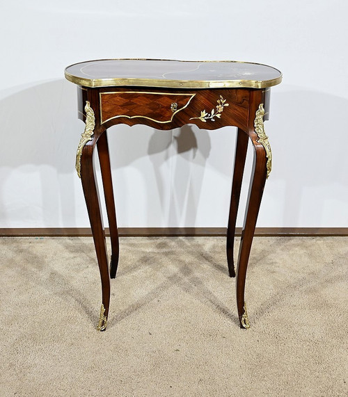 Small Marquetry Living Room Table, Louis XV style, Napoleon III period – Mid-19th century