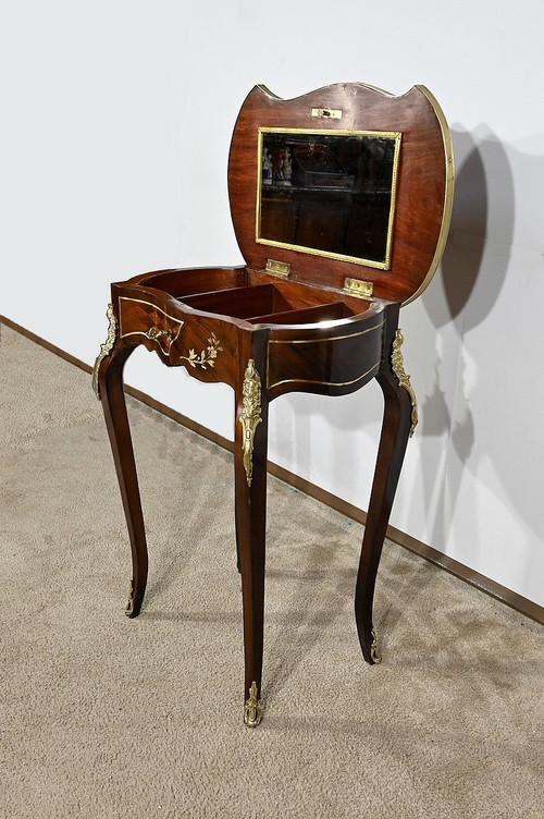 Small Marquetry Living Room Table, Louis XV style, Napoleon III period – Mid-19th century