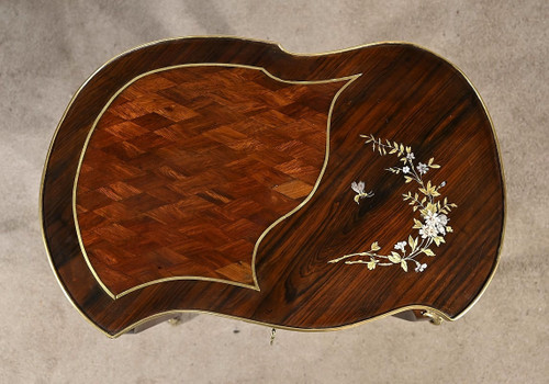 Small Marquetry Living Room Table, Louis XV style, Napoleon III period – Mid-19th century