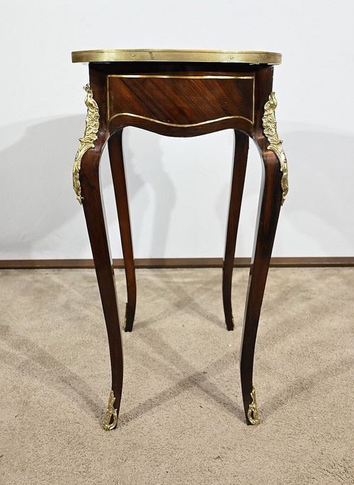 Small Marquetry Living Room Table, Louis XV style, Napoleon III period – Mid-19th century